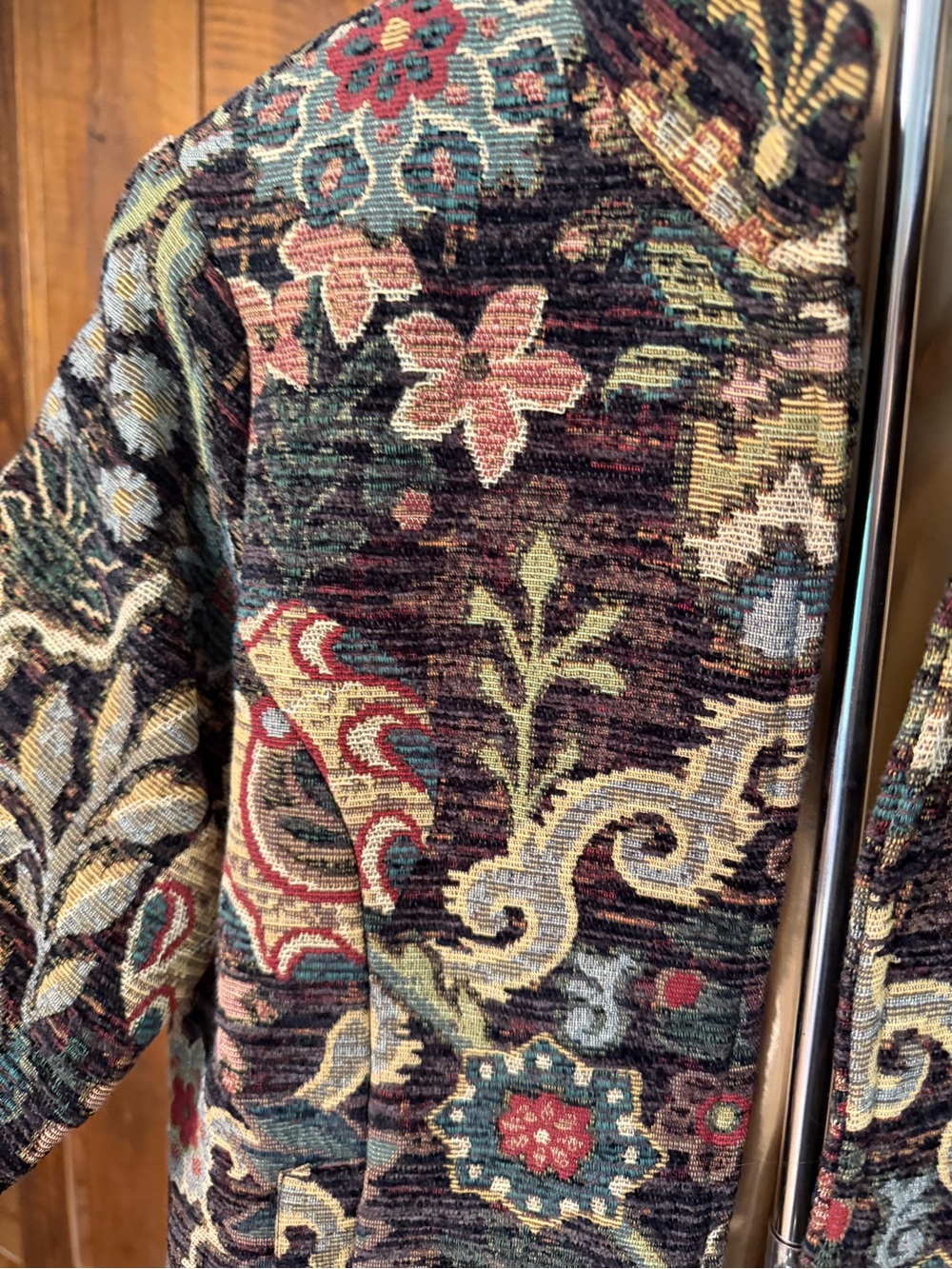 Vintage 90s Orvis Floral Chenille Tapestry Open-Front Jacquard Jacket S Academia - Picture 6 of 16
